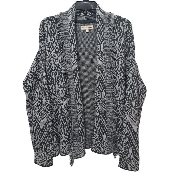 Lucky Brand Shawl Collar Western Boho Open Front Cardigan Small Gray Multi NWT - Picture 1 of 14